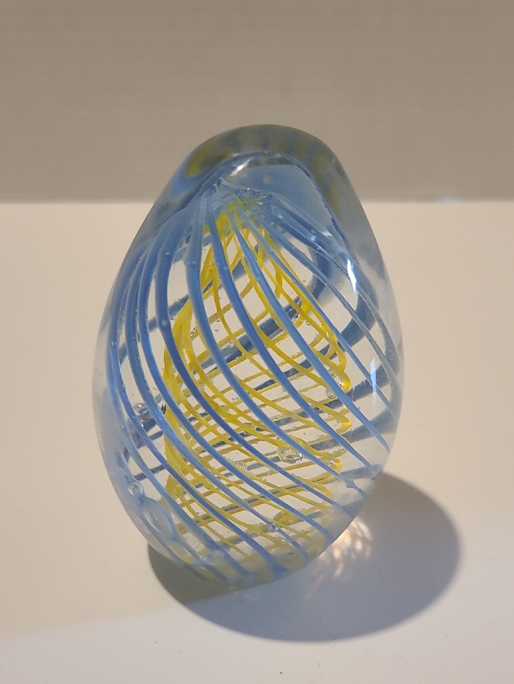Handblown Blue and Yellow Glass Art Sculpture